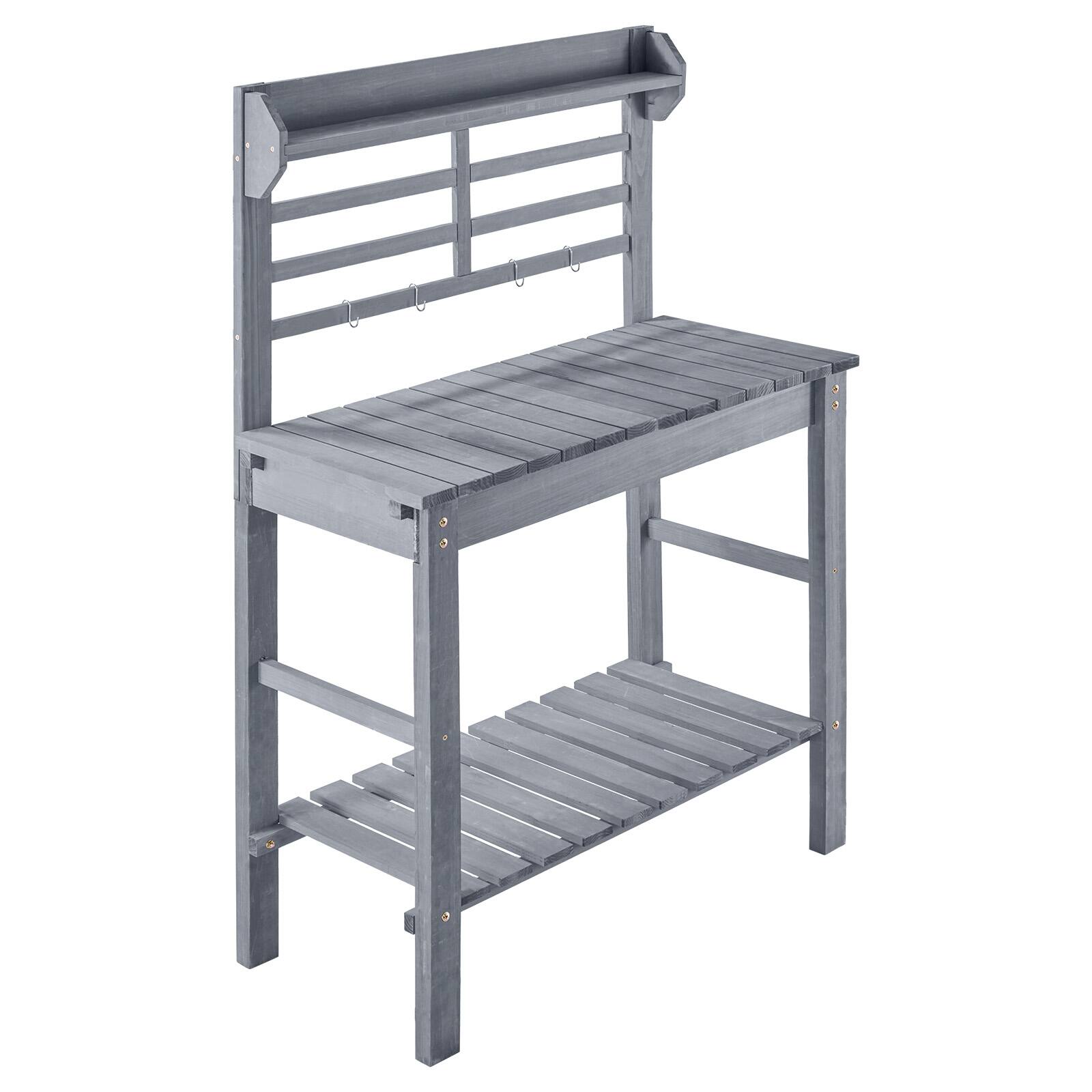 Alt View 5. VEVOR - Potting Bench Table, Outdoor Gardening Workstation with Sink, 37-55in Adjustable Wood Tabletop, Garden Work Station - Gray.