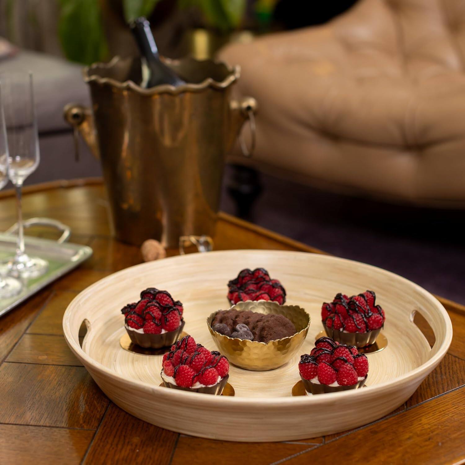 Alt View 2. Lexa - Bamboo Serving Tray w/ Handles, 16 Inch, Natural Bamboo - Natural.