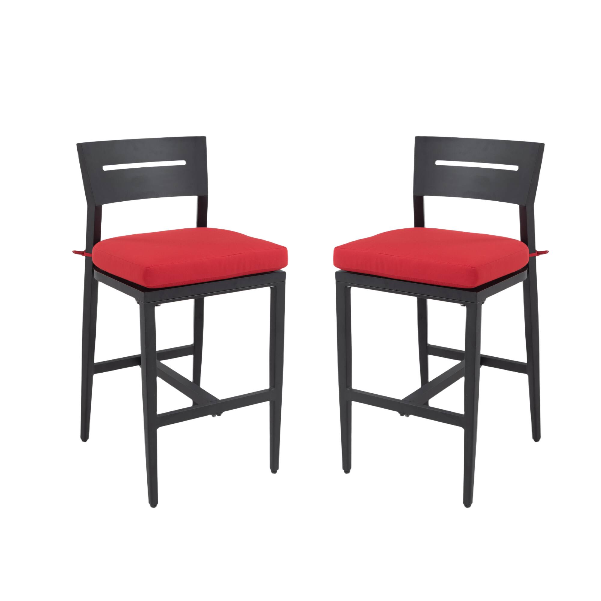 Alt View 5. APRILSOUL - Modern Outdoor 2PC Bar Stools Aluminum Patio Ergonomic Backrest Tapered Legs Ember Black - Black.