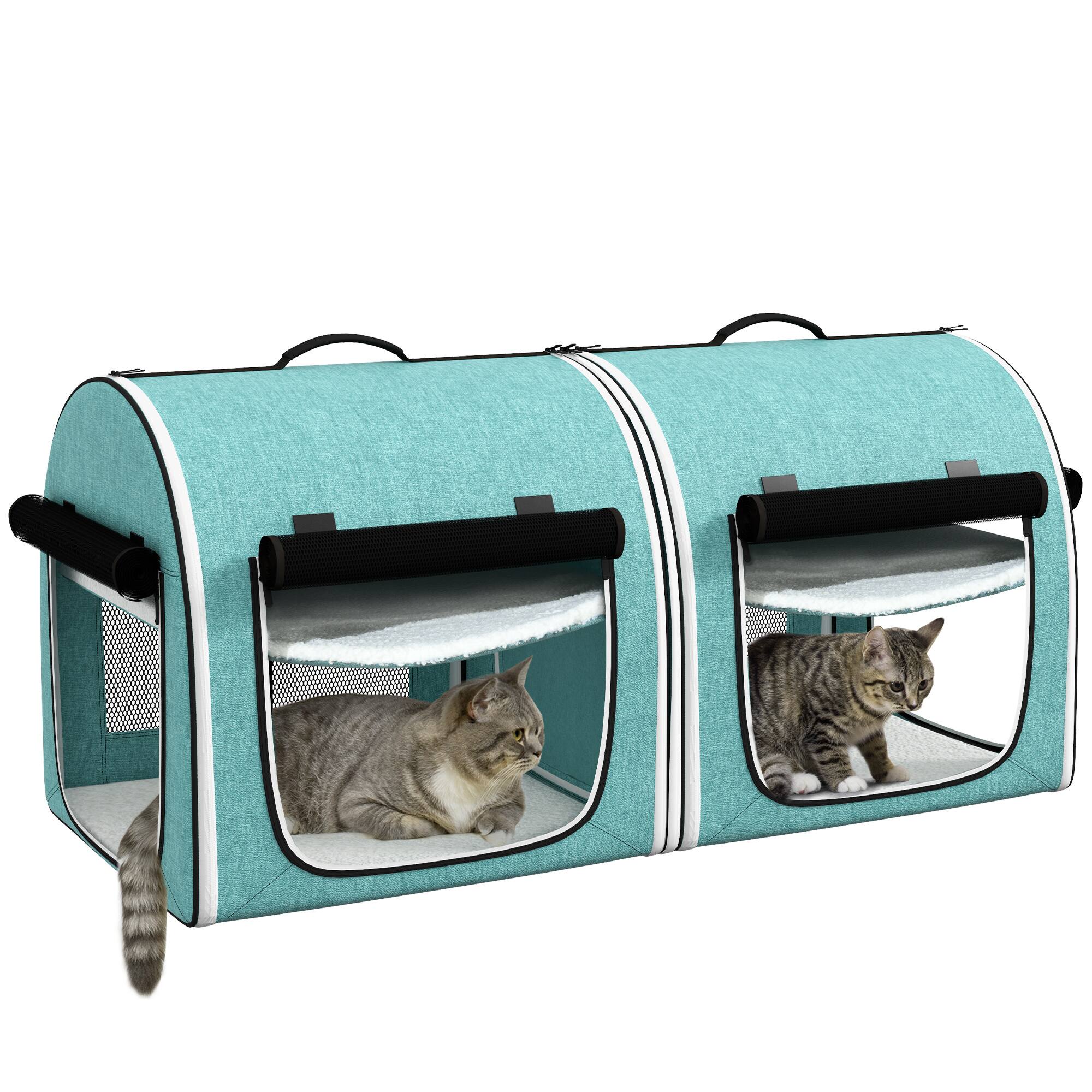 Front. Pawhut - 39" Portable Soft-Sided Cat Carrier, Cat Kennel, Travel Dog Crate, Soft Cushions & Storage Bag, Easy to Fold.