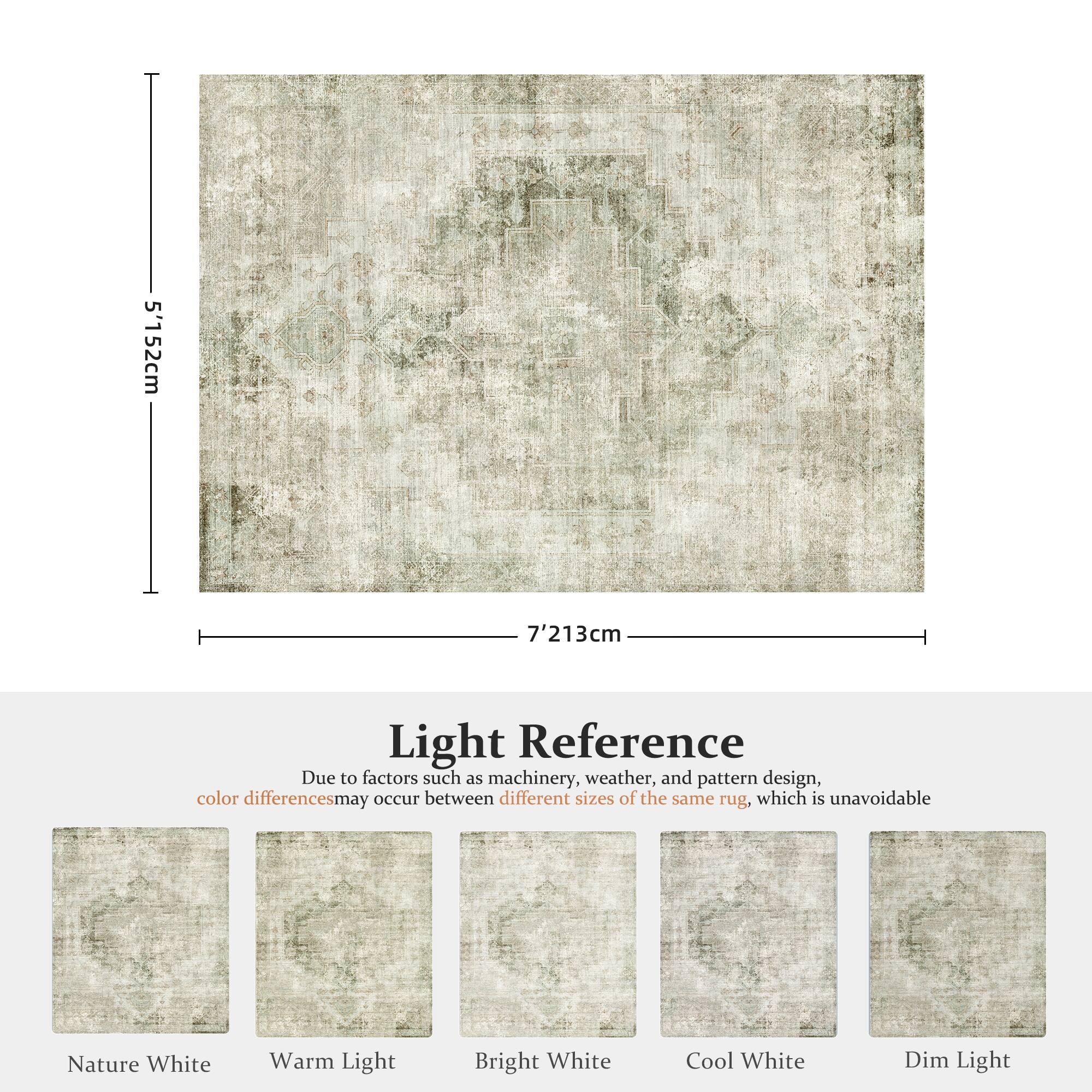 5'152cm 7'213cm Light Reference

Due to factors such as machinery, weather, and pattern design, color differences may occur between different sizes of the same rug, which is unavoidable

Nature White
Warm Light
Bright White
Cool White
Dim Light