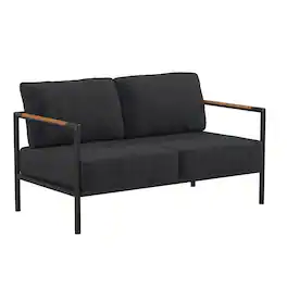 Emma + Oliver - Aluminum Frame Loveseat with Teak Arm Accents and Plush Cushions - Charcoal