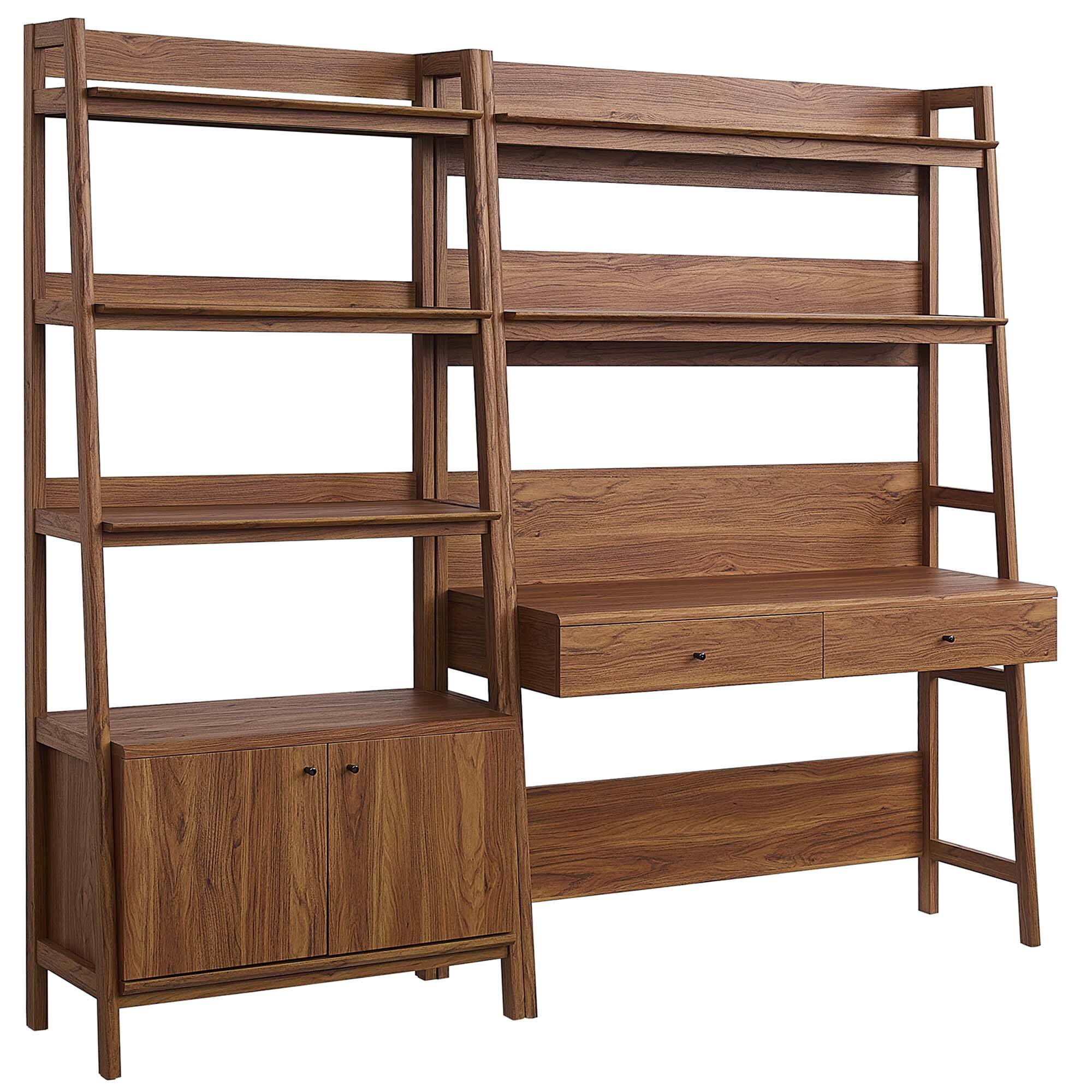 Angle. Modway - Bixby 2-Piece Wood Office Desk and Bookshelf by Modway - Walnut.