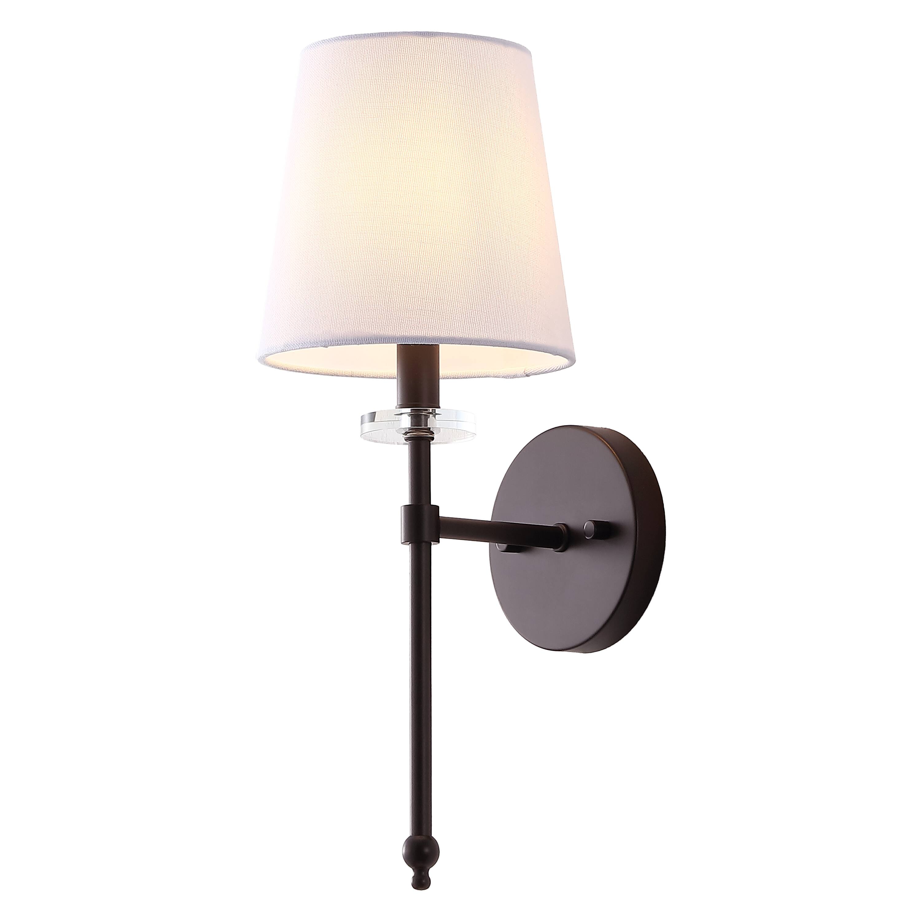 Jonathan Y - Olivia 6.5" 1-Light Contemporary Candlestick Metal/Crystal LED Vanity Light with Fabric Shade, Oil Rubbed Bronze - Oil-Rubbed Bronze