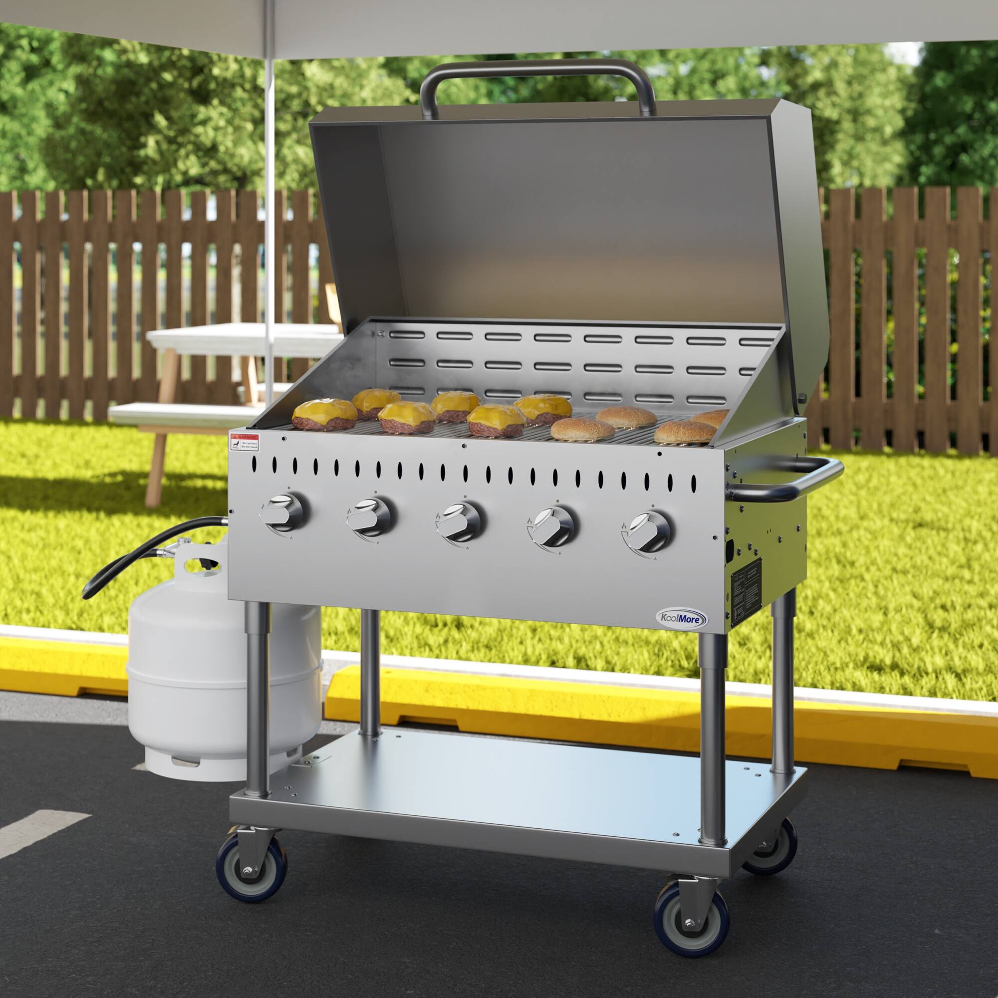 Back. Koolmore - 36 in. Commercial Outdoor Propane Gas Grill With Roll Dome Cover in Stainless-Steel (CGKIT3-36D) - Stainless Steel.