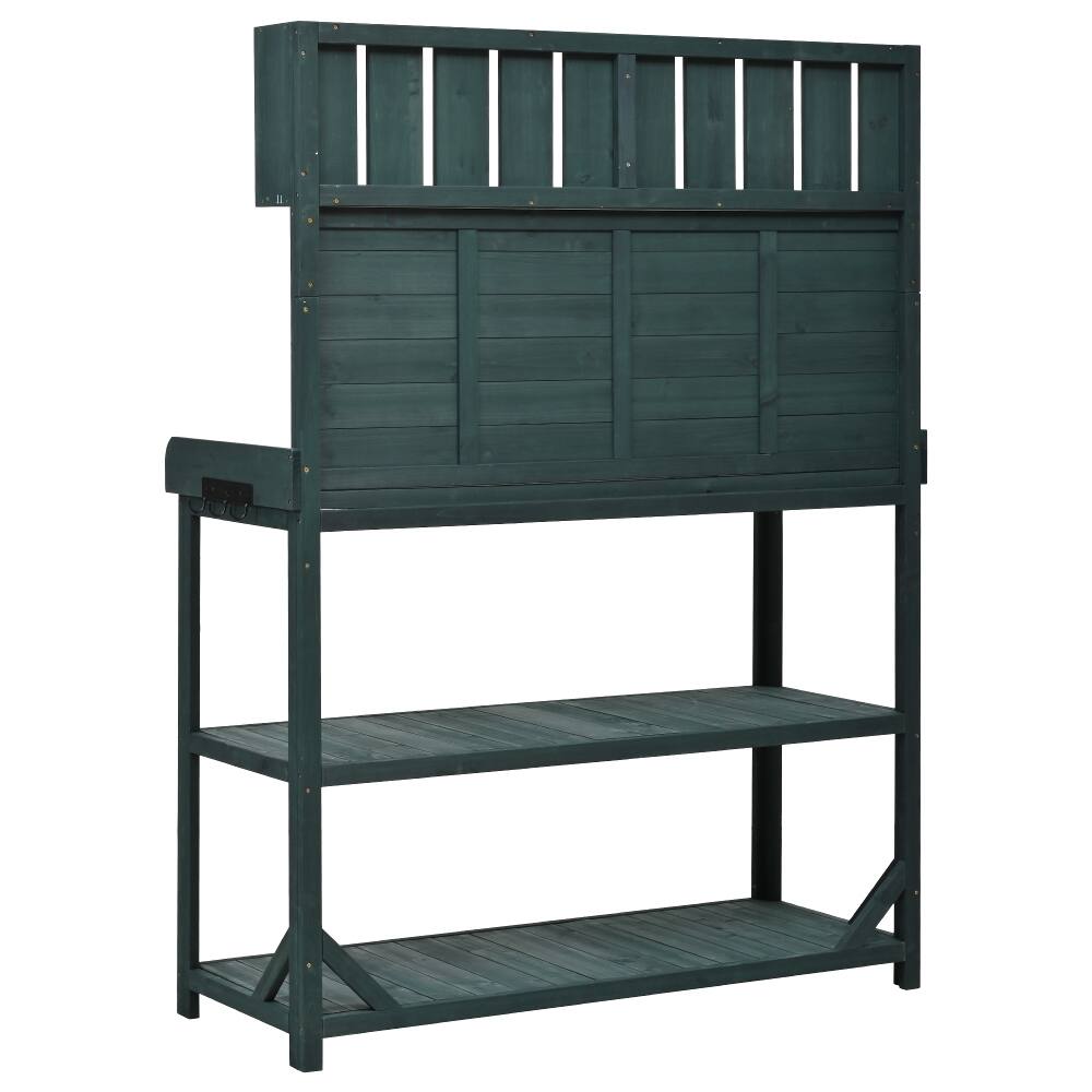 Alt View 8. Loheer - Loheer Wooden Potting Bench Outdoor Garden Workstation with Shelves Green - Green.