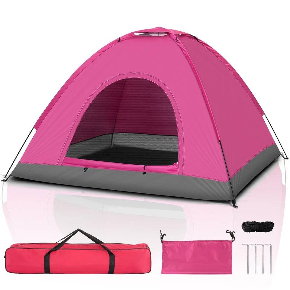 Angle. Home Collection - Portable 3-4 Person Dome Camping Tent Waterproof Outdoor Shelter with Carry Bag - Pink - Pink.