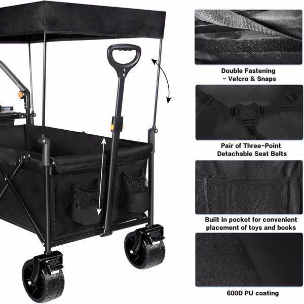 Double Fastening: Velcro & Snaps  
Pair of Three-Point Detachable Seat Belts  
Built-in pocket for convenient placement of toys and books  
600D PU coating