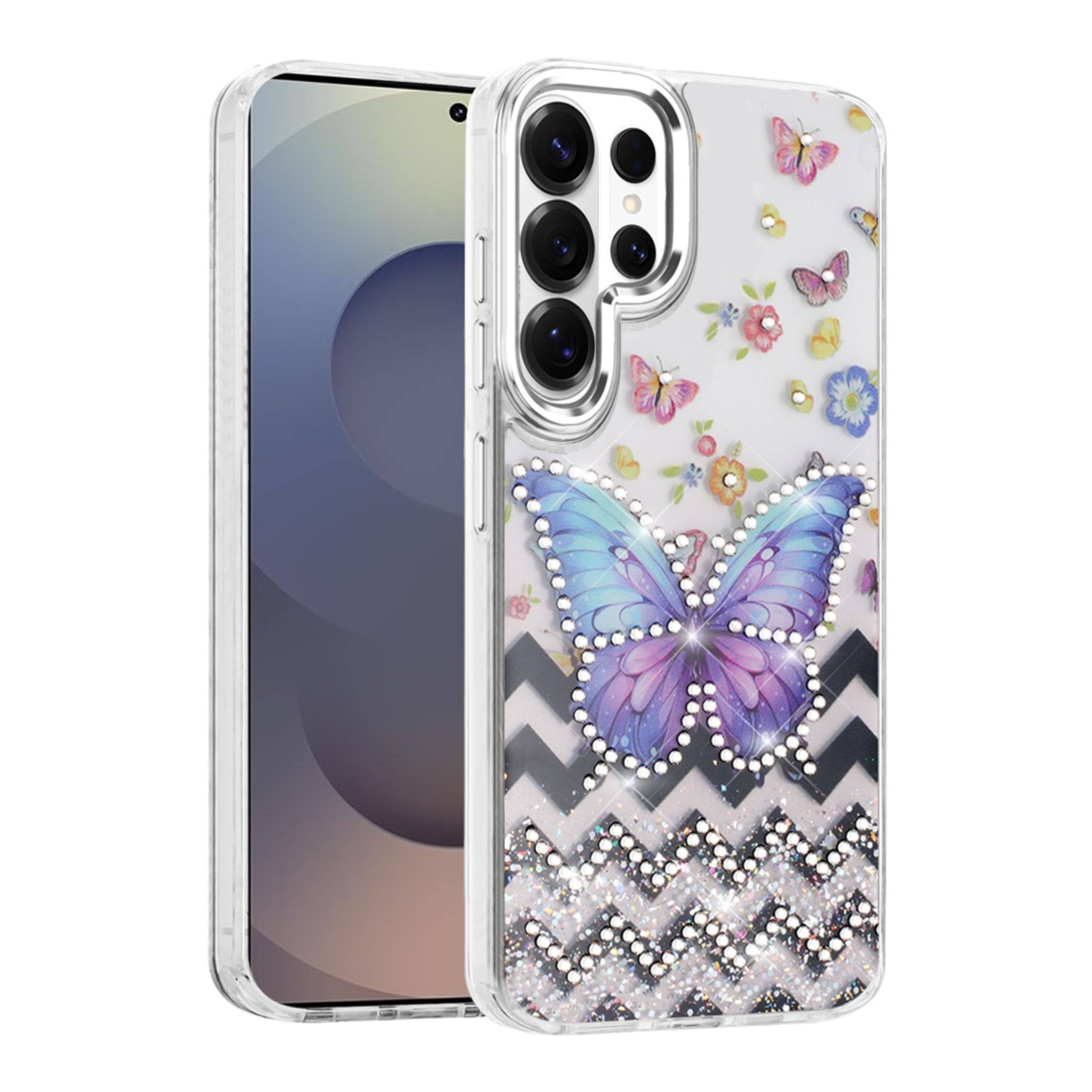 Front. Kitcheniva - Colorful Epoxy Design Plastic Jewels With Tempered Glass For Samsung Galaxy S26 Ultra Butterfly - Multicolor.