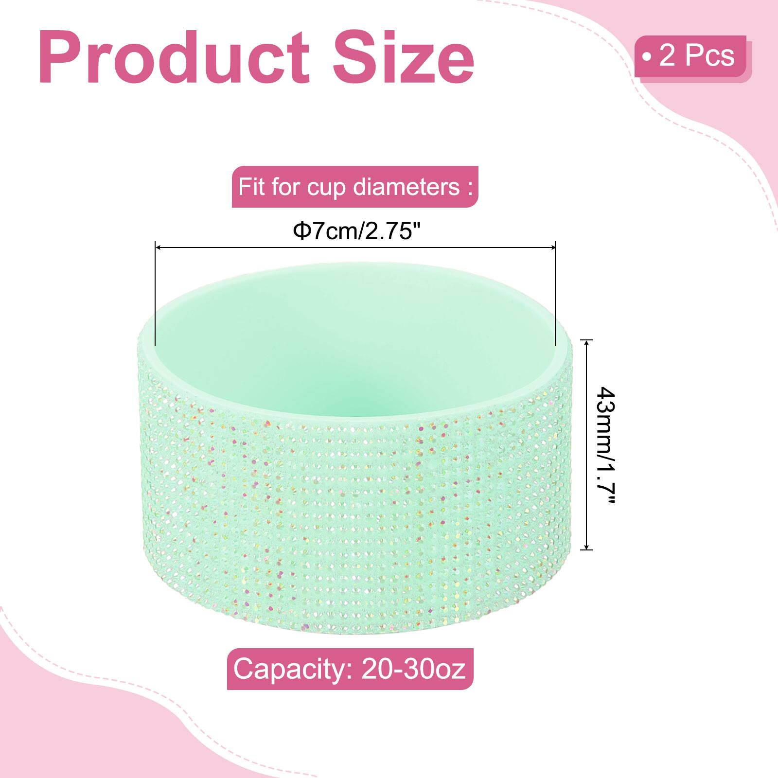 Product Size  
2 Pcs  
Fit for cup diameters:  
7cm/2.75"  
43mm/1.7"  
Capacity: 20-30oz