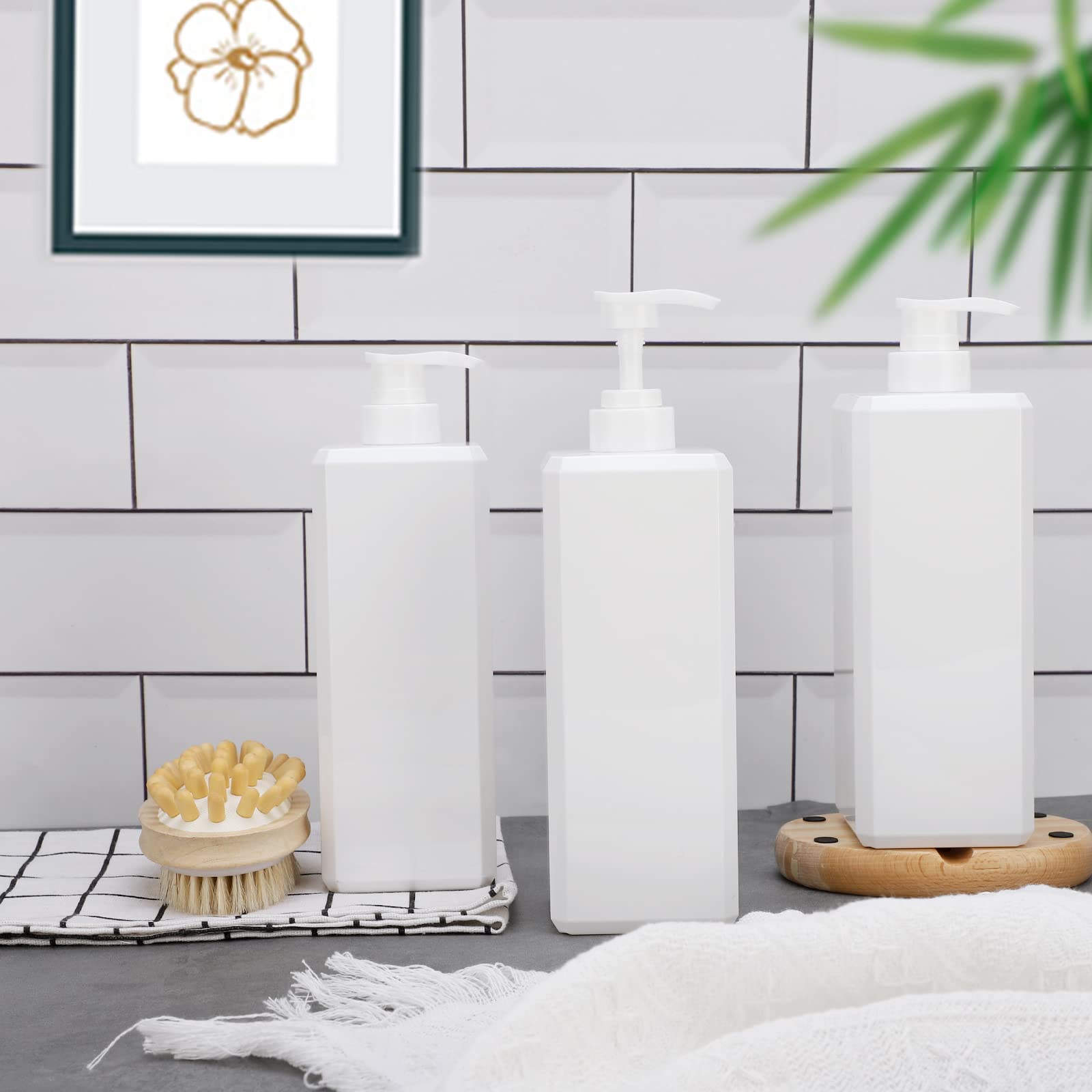 Alt View 7. Dapper Styles - Refillable Pump Dispenser Bottle s Large Shower Organizer With Lables For Shampoo Body Soap Hand Conditione... - White With Label-1000ml/3pc.