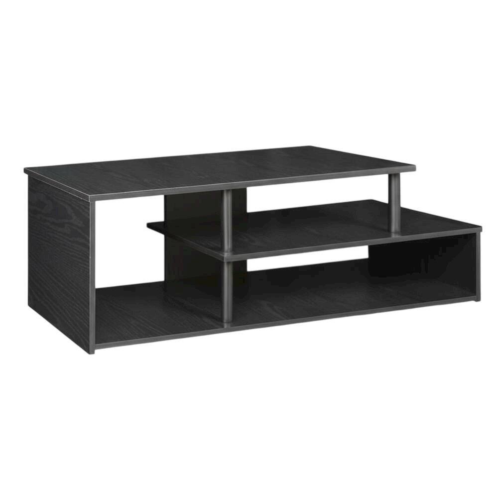 Alt View 3. FurniFact - Low Profile TV Stand in Black Wood Finish with Composite Construction - Black.