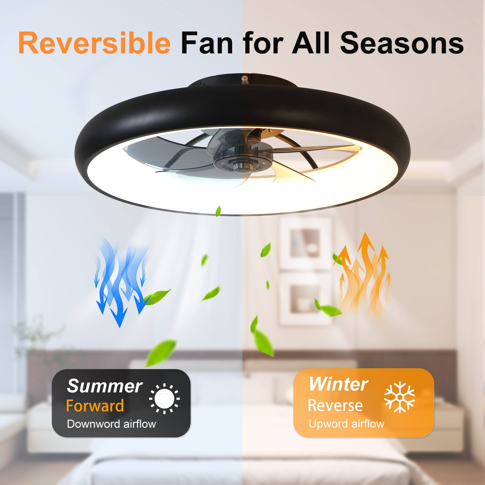 Reversible Fan for All Seasons

Summer Forward Downward airflow

Winter Reverse Upward airflow