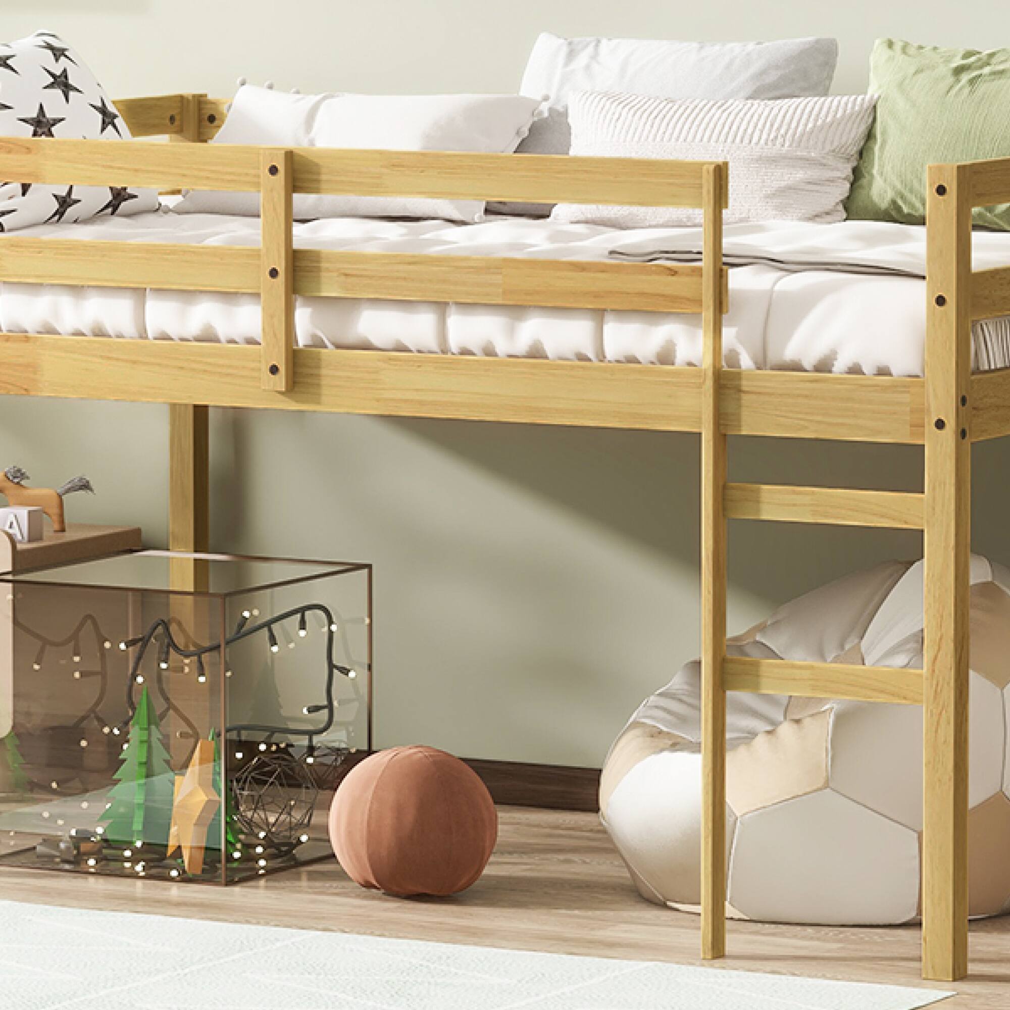 Alt View 9. GOODSILO - Solid Wood Twin Loft Bed with Ladder and Strengthened Slats for Enhanced Stability and Space Optimization - Natural.