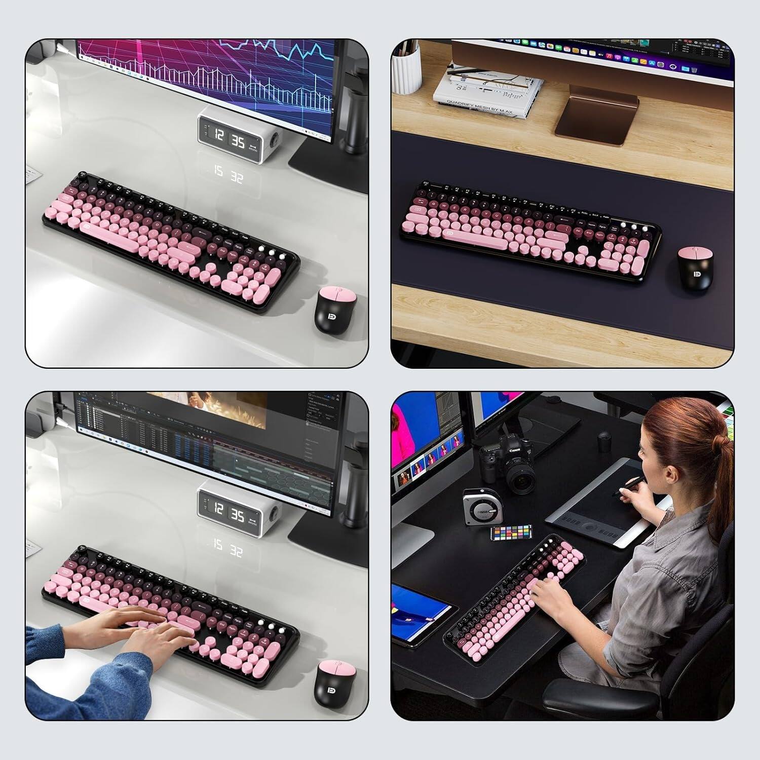 Alt View 1. PARKER SLATER - Wireless keyboard and mouse combo with 2.4GHz connection, full-size round keycaps, and pink design. - Pink.