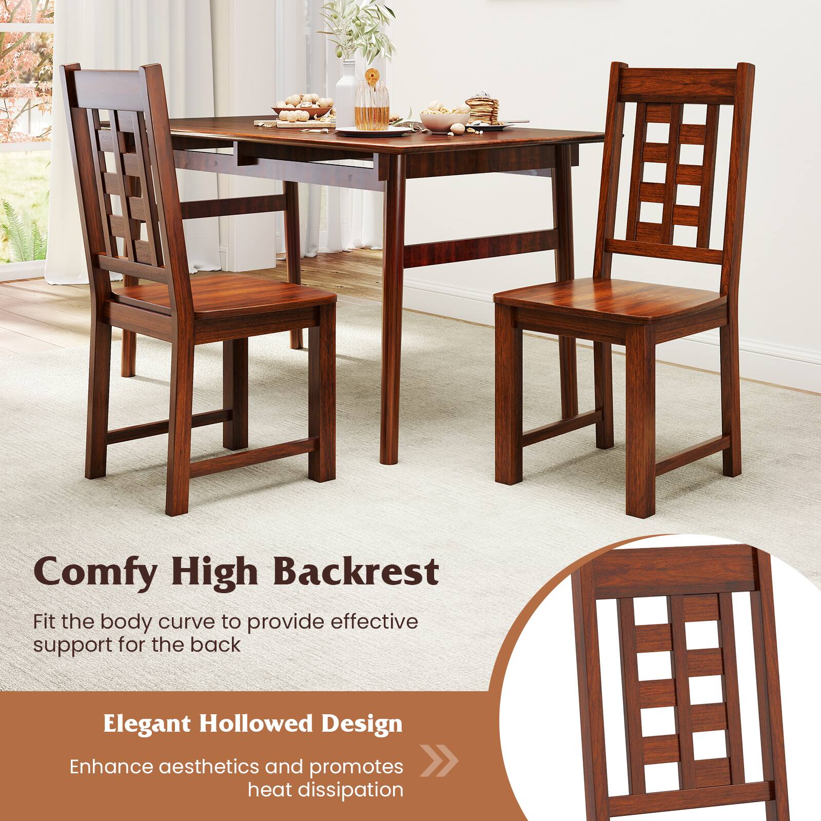 Comfy High Backrest  
Fit the body curve to provide effective support for the back  

Elegant Hollowed Design  
Enhance aesthetics and promotes heat dissipation