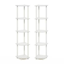 Furinno - Turn-N-Tube 5 Tier Corner Display Rack Multipurpose Shelving Unit, White/White, Set of 2 - White