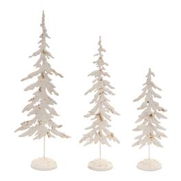 BreeBe - Distressed Metal Pine Tree with Gold Accents (Set of 3) - White, Gold