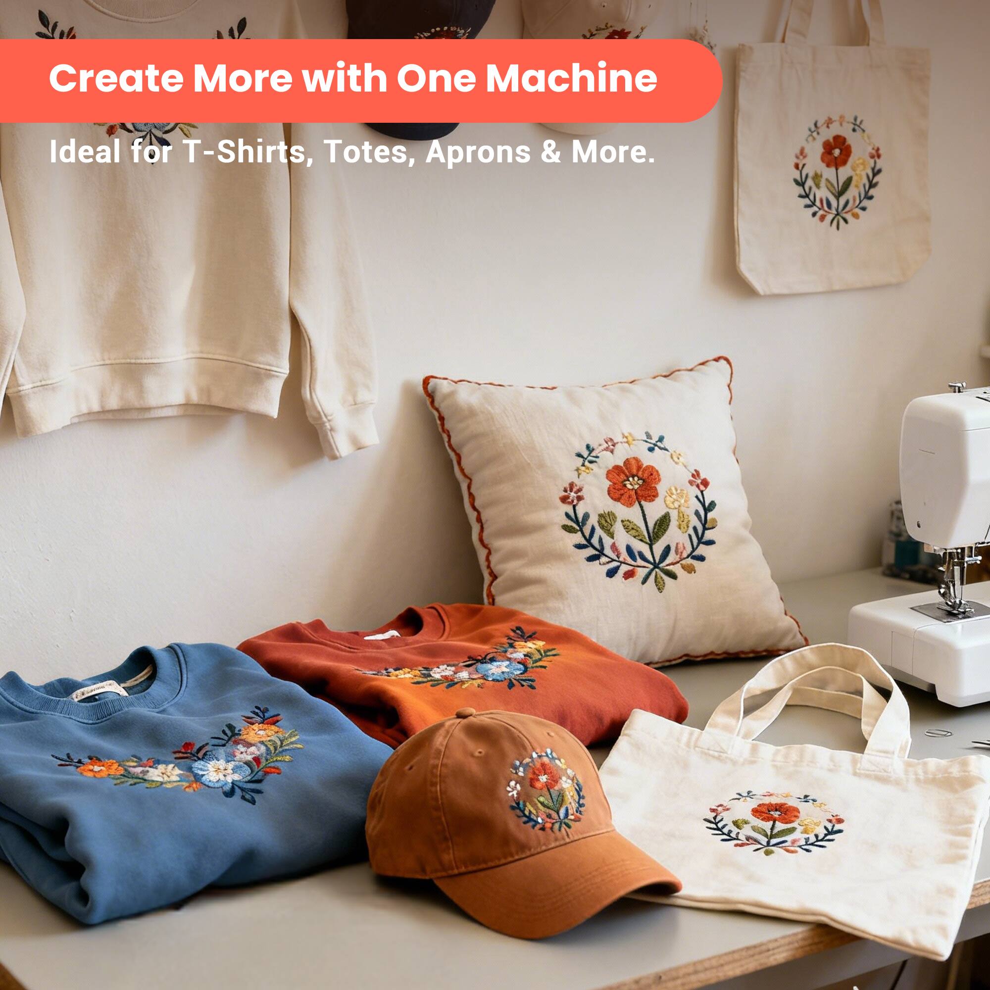 Create More with One Machine  
Ideal for T-Shirts, Totes, Aprons & More.