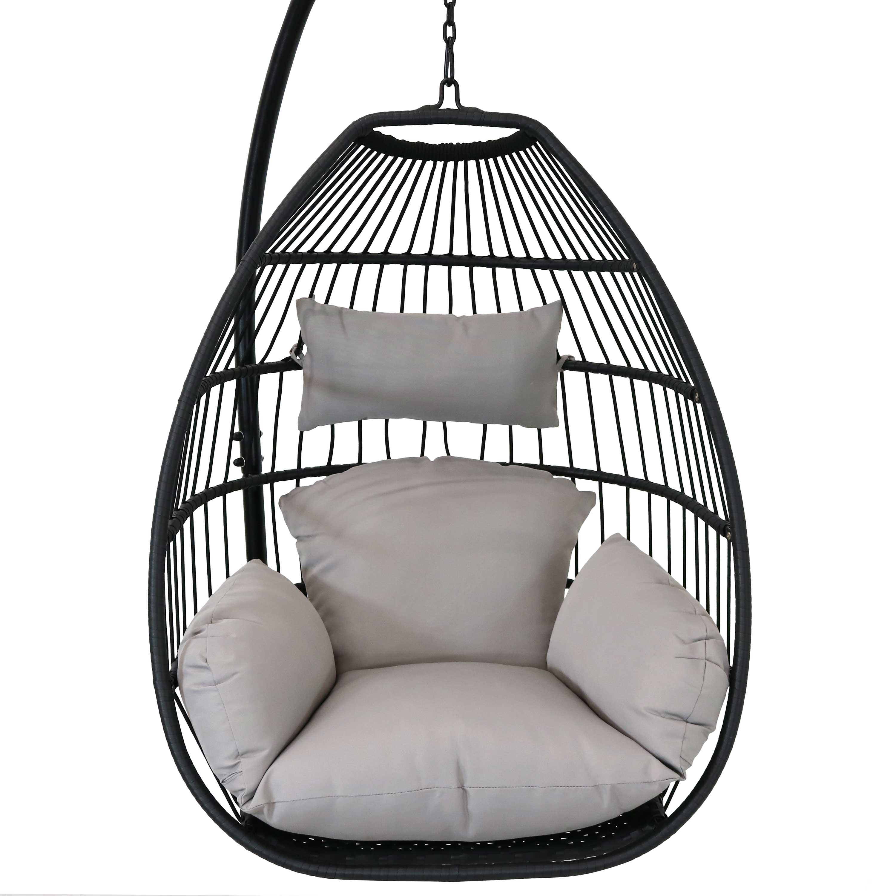 Alt View 10. Sunnydaze - Resin Wicker Hanging Egg Chair with Steel Stand/Cushions - Black.