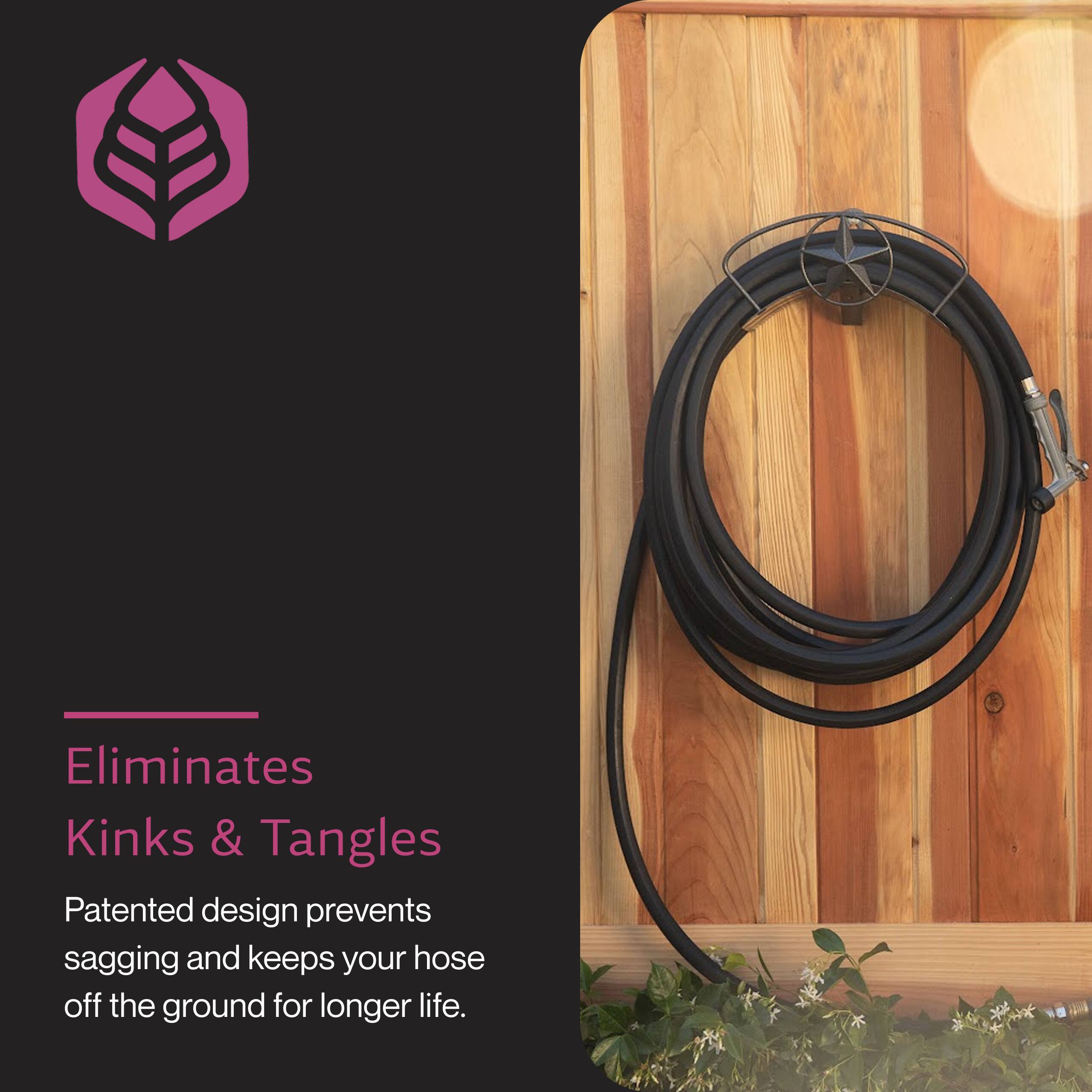 Eliminates Kinks & Tangles  
Patented design prevents sagging and keeps your hose off the ground for longer life.
