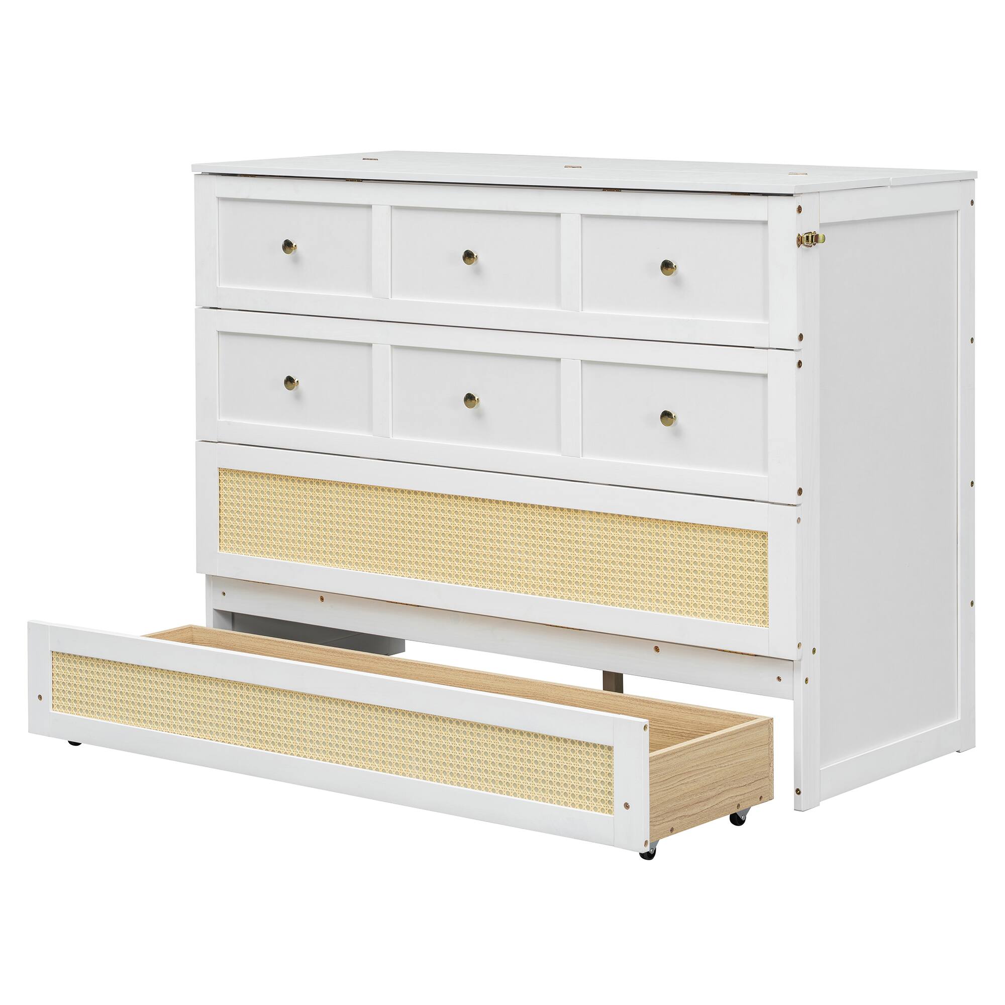 Alt View 4. Whisen - Full Size Murphy Bed,Space-Saving Foldable Bed Frame with Storage Drawers - White.
