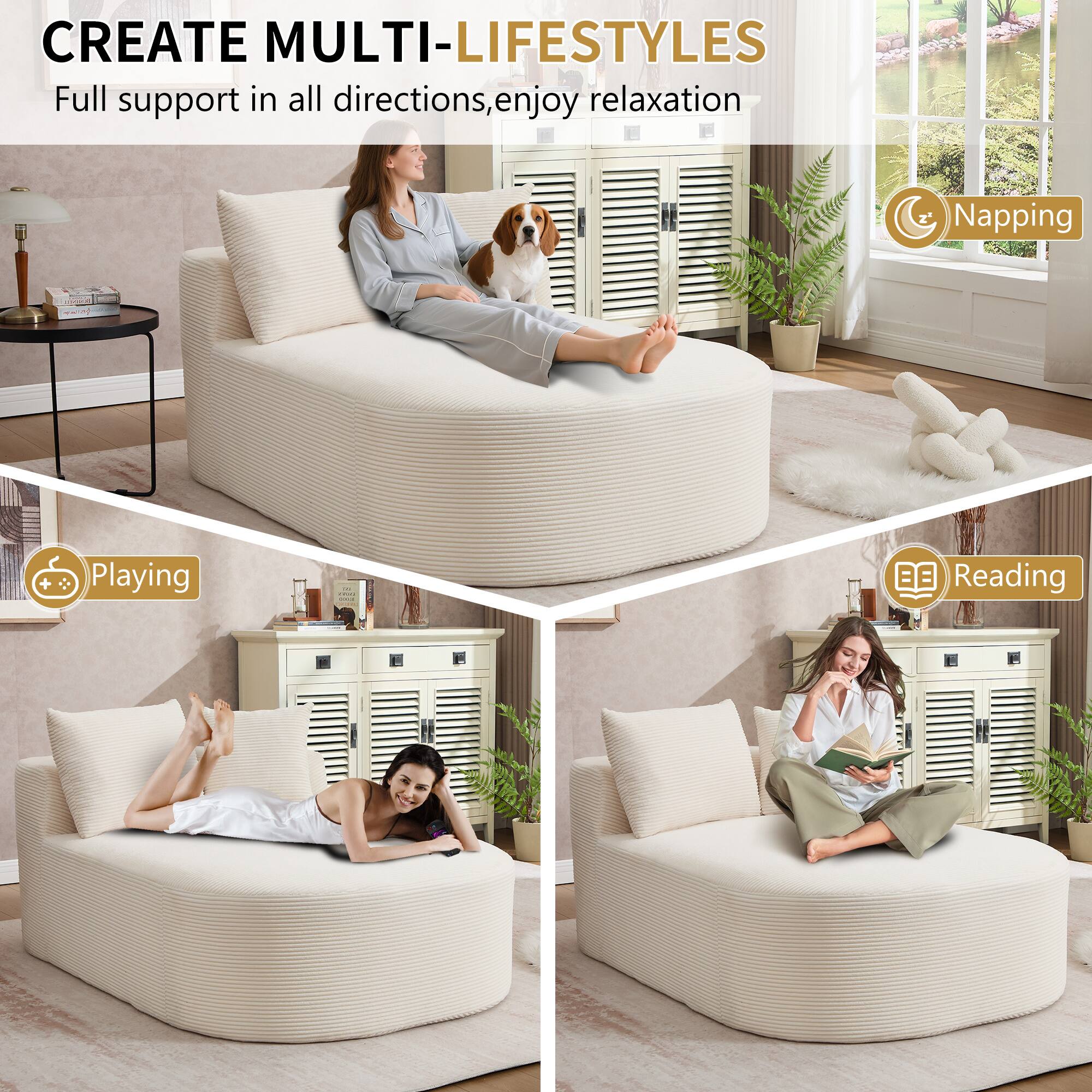 CREATE MULTI-LIFESTYLES  
Full support in all directions, enjoy relaxation  

- Napping  
- Playing  
- Reading