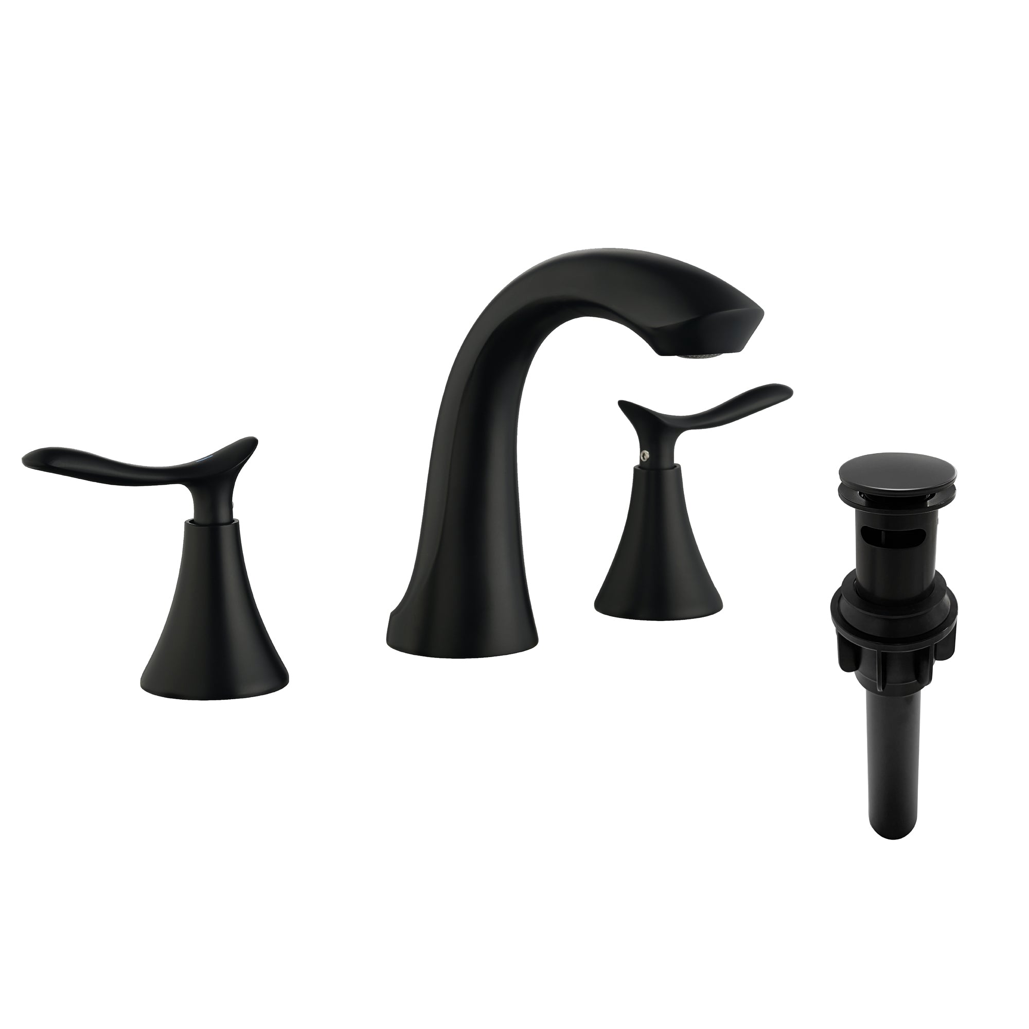 Back. Boyel Living - 8 in Widespread Double Handle 1.2 GPM Bathroom Faucet with Quick Connect Hose and Pop Up Drain in Matte Black - Matte Black.