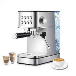 Loheer - 20 Bar Coffee Maker, Compact Stainless Steel Espresso Machine for Household & Commercial, 1200W - Silver