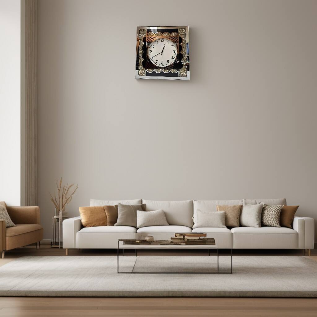Angle. FC Design - 19"H Black & Metallic Gold Modern Abstract Square Wall Clock - Multicolor.