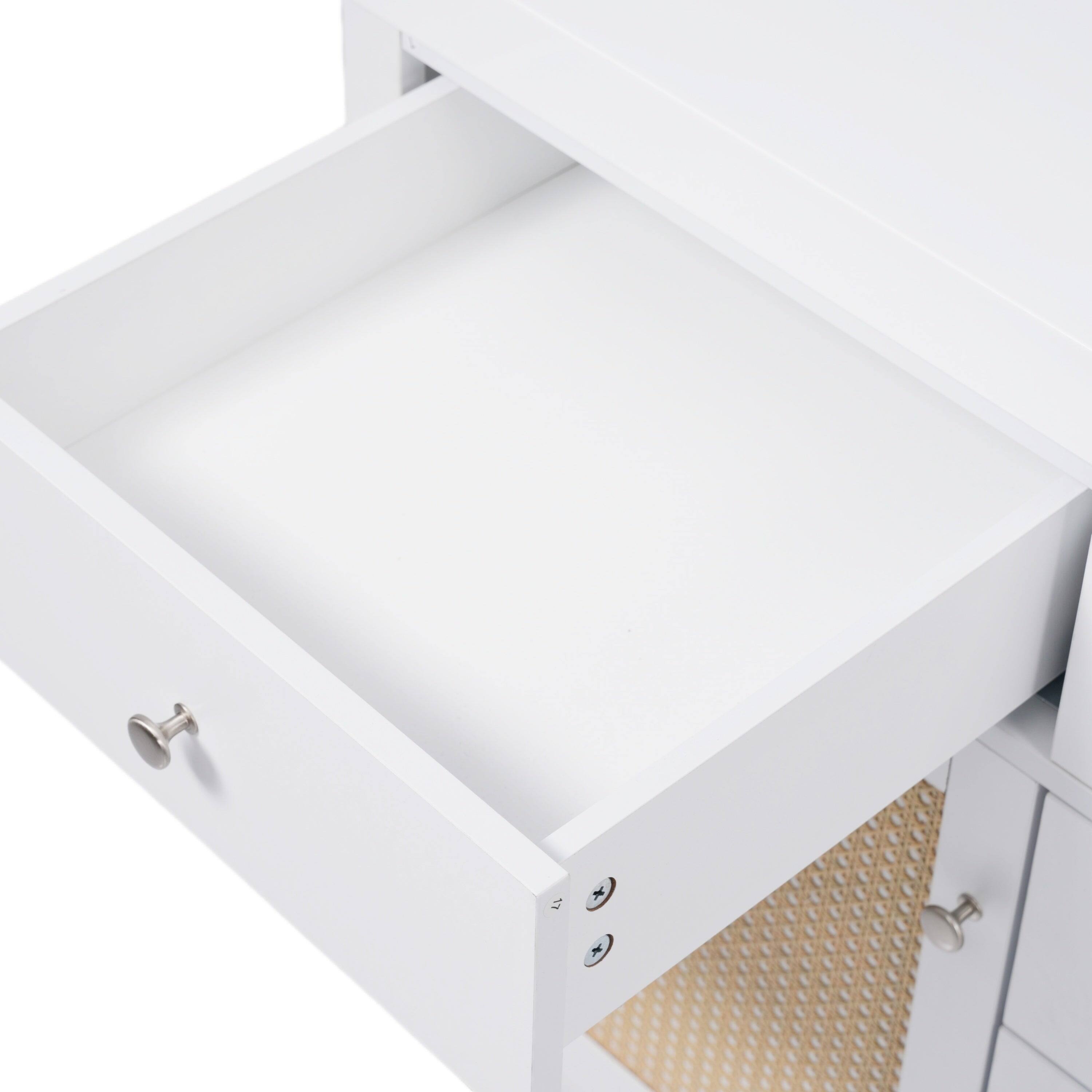 Back. Boyel Living - 60 Inch Bathroom Vanity with SMC Sink Large Storage Cabinet Soft Close Drawers Rattan Doors Silver Knobs White - White.