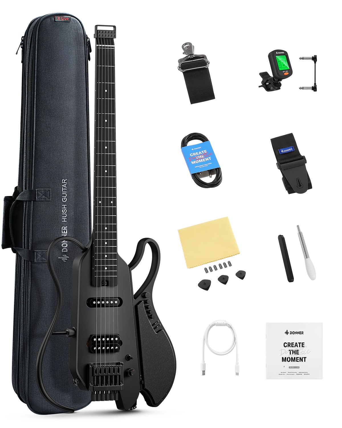 Donner music - Donner HUSH X LIVE Travel Guitar with Speaker