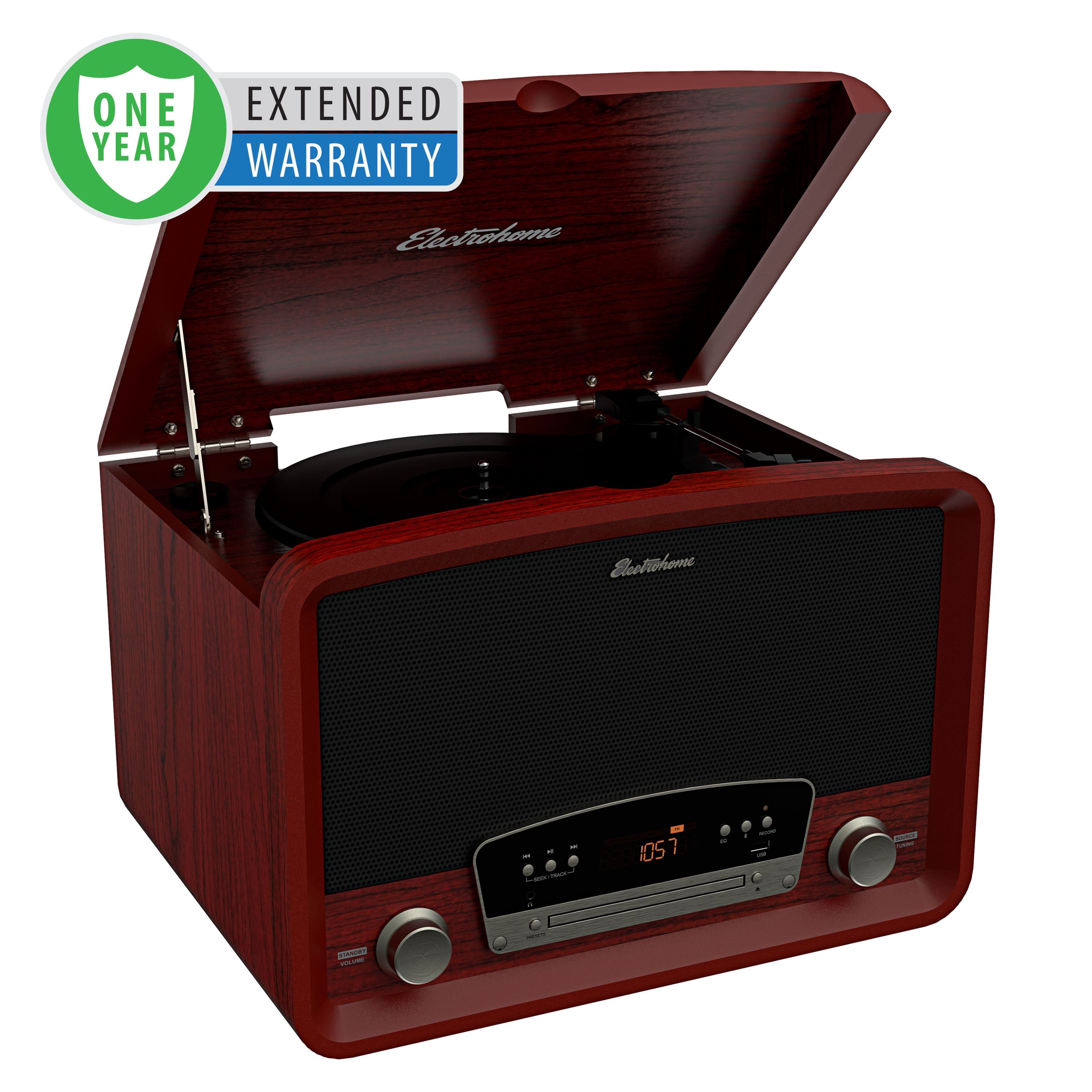 Electrohome - Kingston Vintage Vinyl Record Player Stereo System - 1 Year Extended Warranty - Cherry