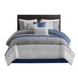 Gracie Mills - 7-Piece Transitional Color Block Comforter Set - Blue