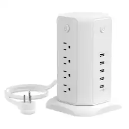 Dazzed Corner - Power Strip Tower, 8 Outlets & 5 USB, Surge Protector, 6FT Cord - White