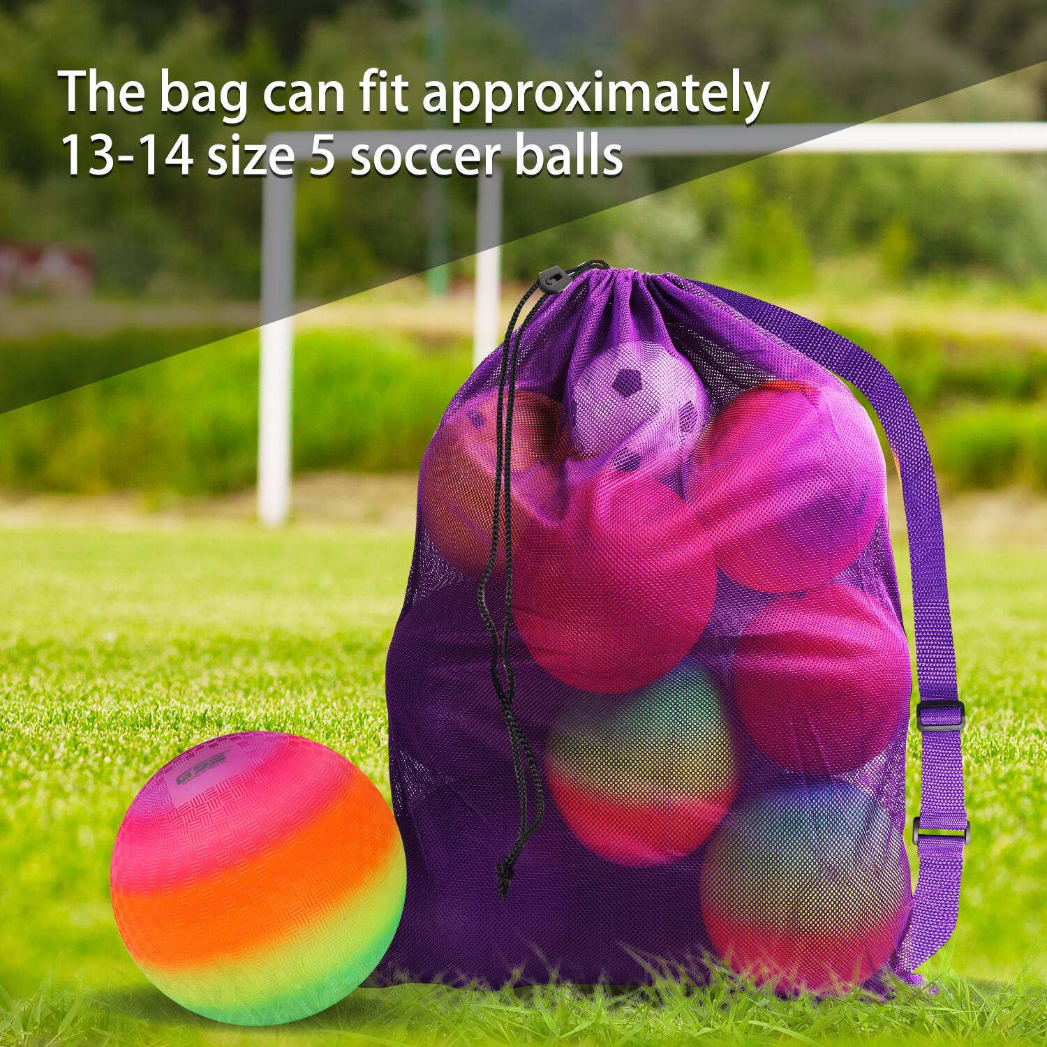 The bag can fit approximately 13-14 size 5 soccer balls.