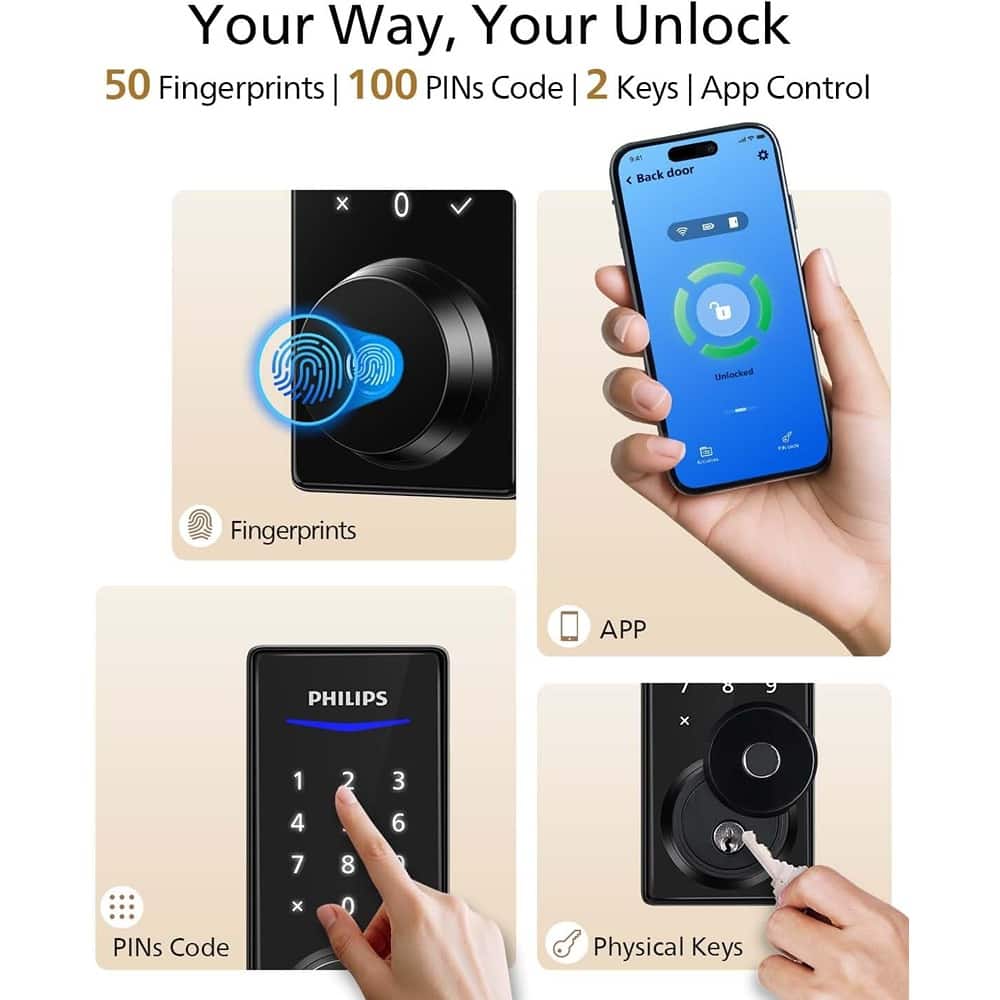 RTMB - Fingerprint Smart Lock with Keyless Entry, Front Door Deadbolt, Black