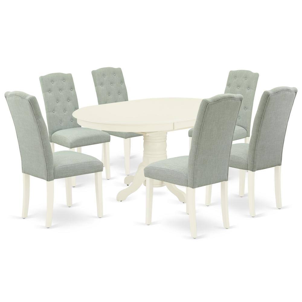 Back. East West Furniture - Dining Room Set Linen White - Brown.