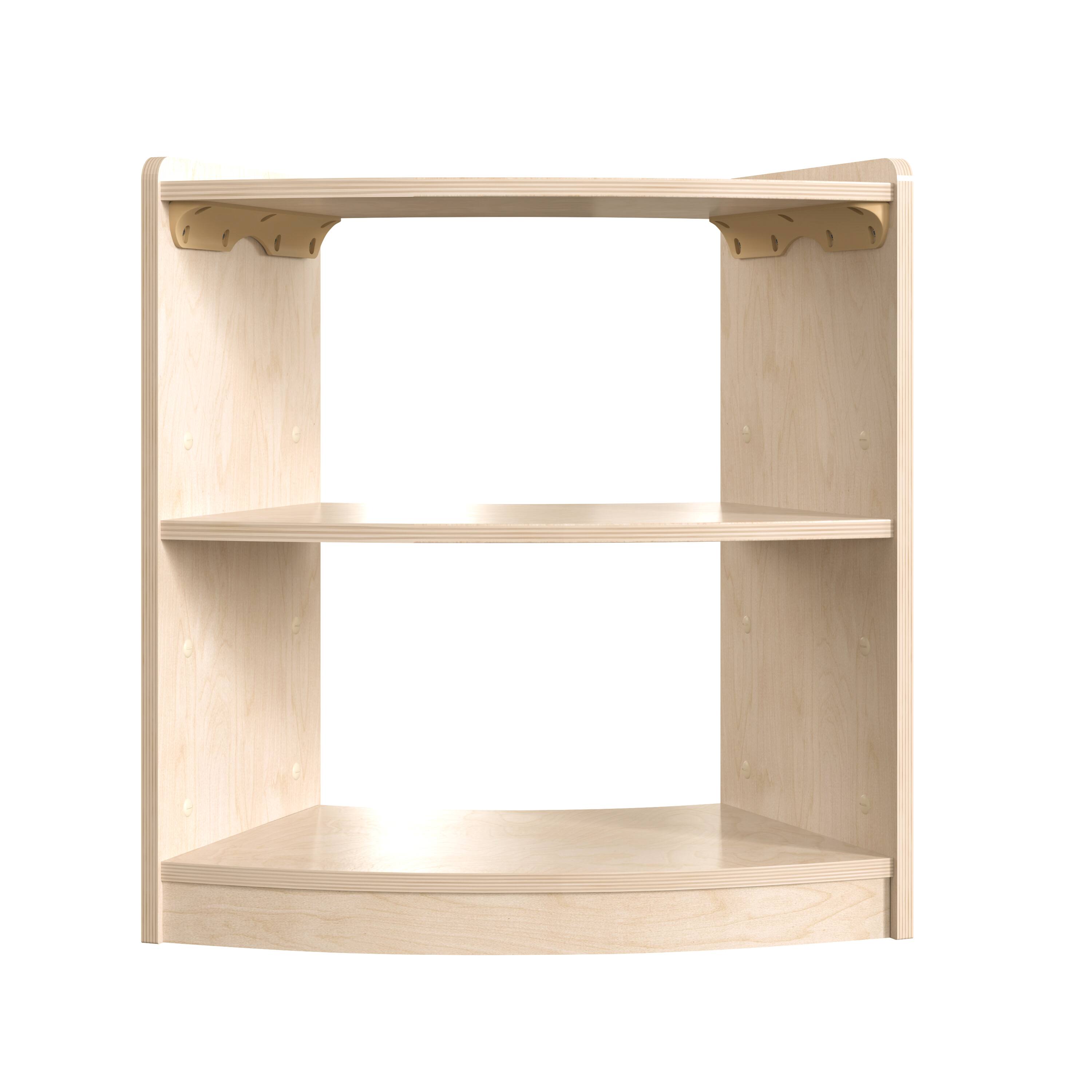Angle. Flash Furniture - Bright Beginnings Commercial Grade Bow Front 2 Tier Wooden Classroom Open Corner Storage Unit, Safe, Kid Friendly Design - Natural.