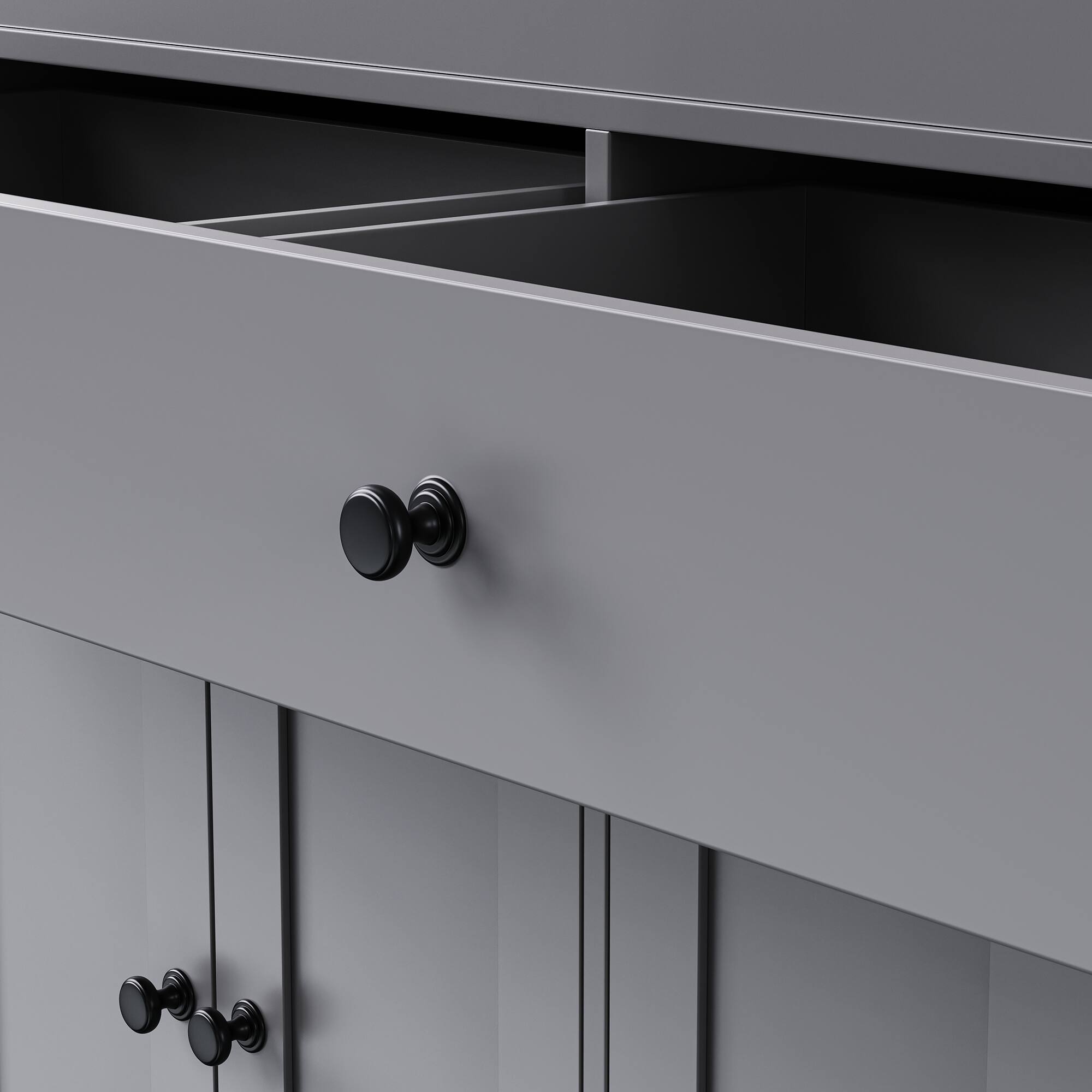 Alt View 8. PexFix - 74.5" Kitchen Island with Extendable Dining Table - Rolling Cart with 4-Door Cabinet, 2 Drawers & Spice Rack - Gray.