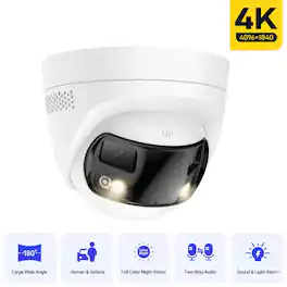 Luckbyte - 8MP 180° Panoramic Poe Security Camera Outdoor IP67 AI Human Vehicle Detect - White