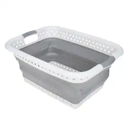 Camco - Collapsible Laundry Basket, Plastic Bin, Handles for Storage, Large - White