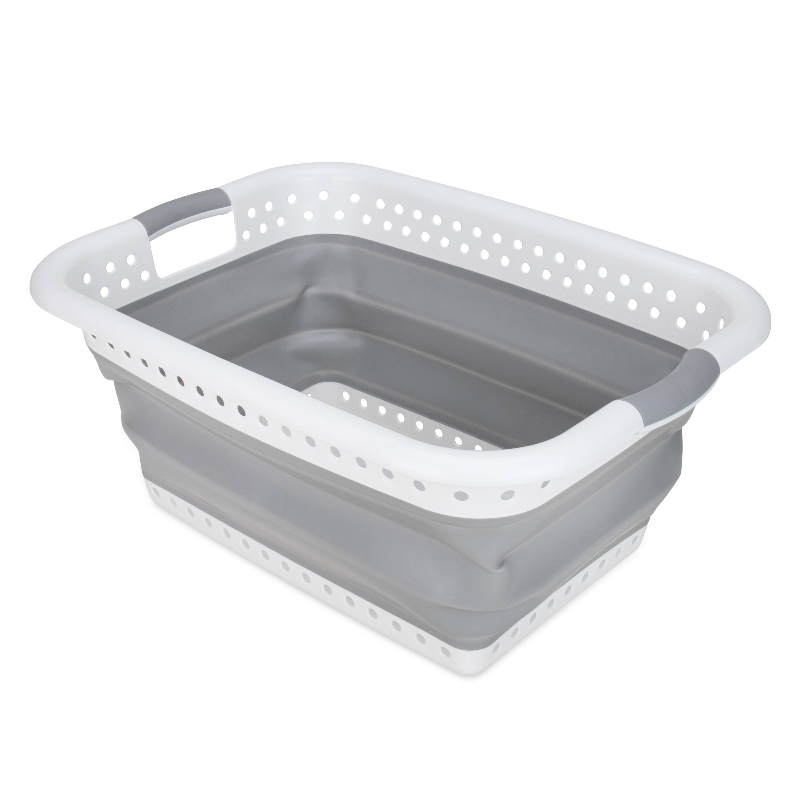 Front. Camco - Camco Collapsible Laundry Basket, Plastic Bin, Handles for Storage, Large, White - White.