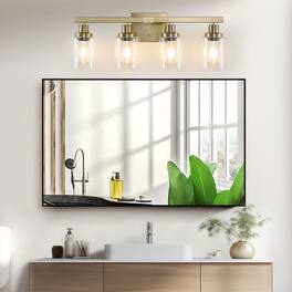 LUCKY ONE - 24in Wall Mount Vanity Light, 4-Light Iron Sconce with Clear Glass Shades for Bathroom - Gold