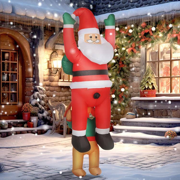 Alt View 1. PULUZ - 7FT Hanging Christmas Inflatable Santa with Dog, Christmas Blow Up Decoration with Built-in LED Lights for Garden - Red.