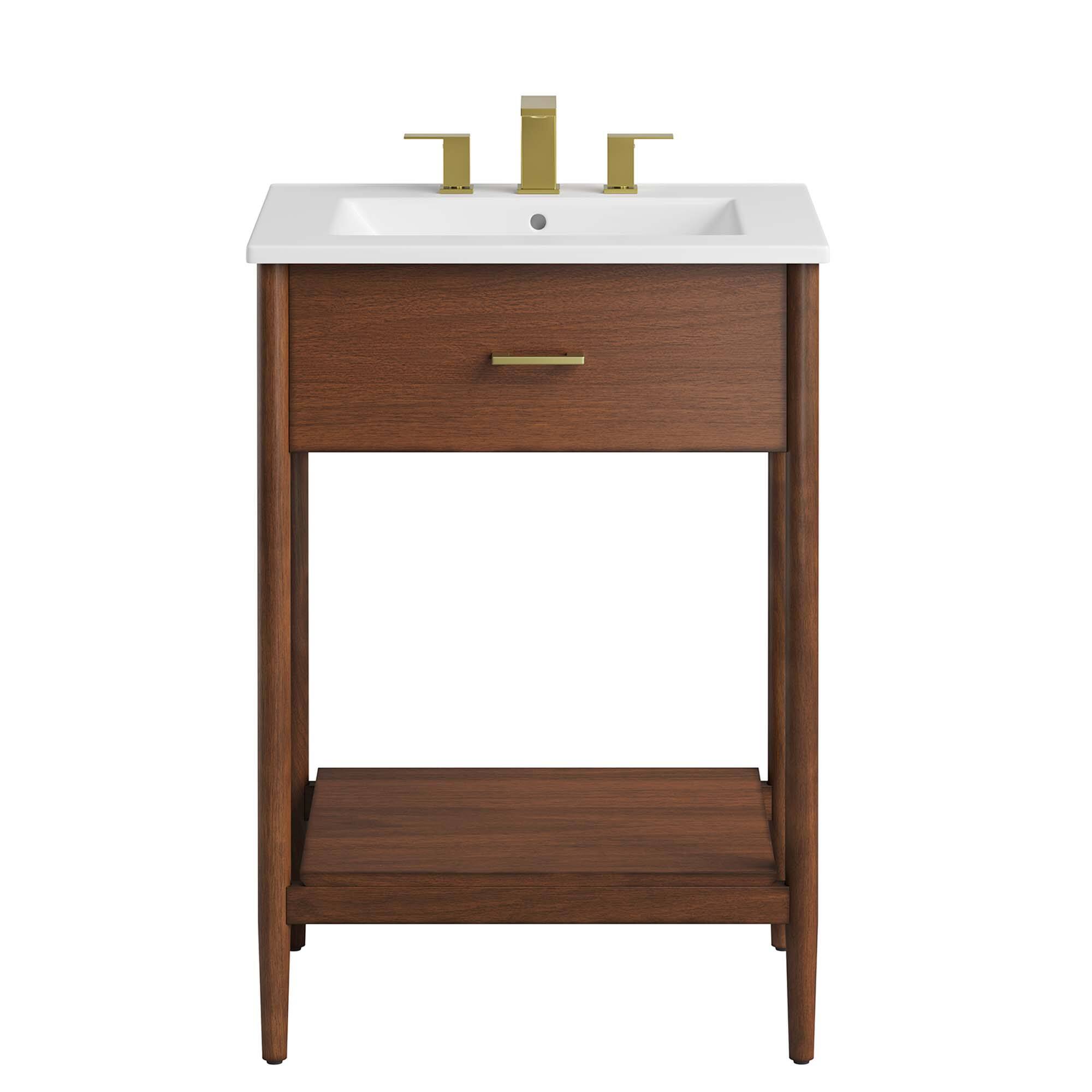 Alt View 4. Modway - Zaire Bathroom Vanity Basin Included by Modway - Walnut White.