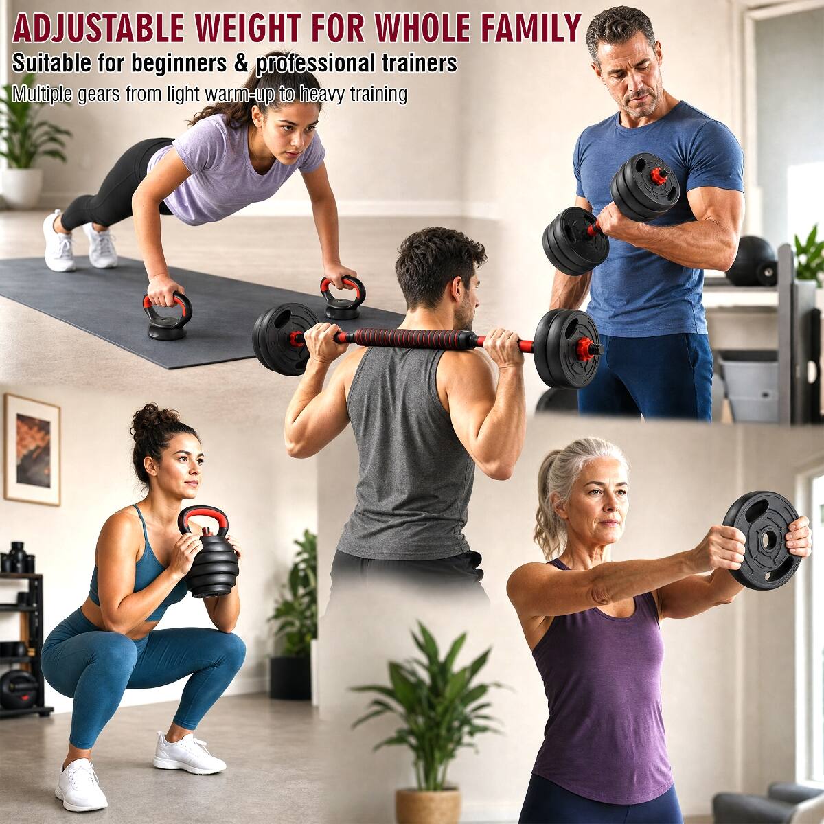 ADJUSTABLE WEIGHT FOR WHOLE FAMILY

Suitable for beginners & professional trainers

Multiple gears from light warm-up to heavy training