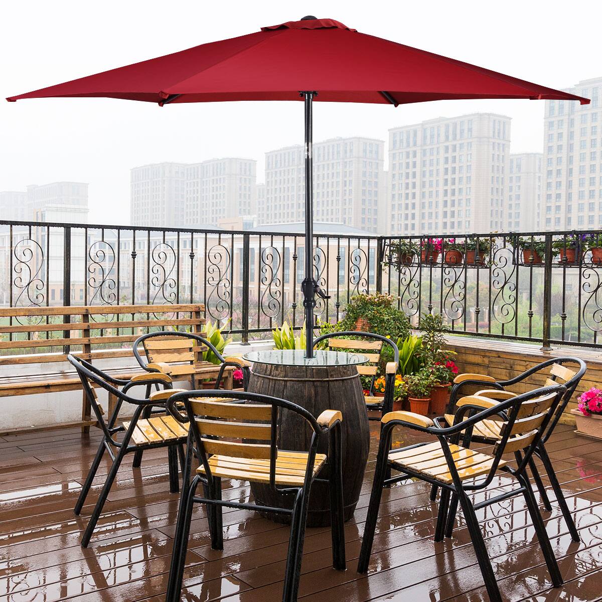 Alt View 3. Costway - 10FT Patio Umbrella 6 Ribs Market Steel Tilt W/ Crank Outdoor Garden - Burgundy.