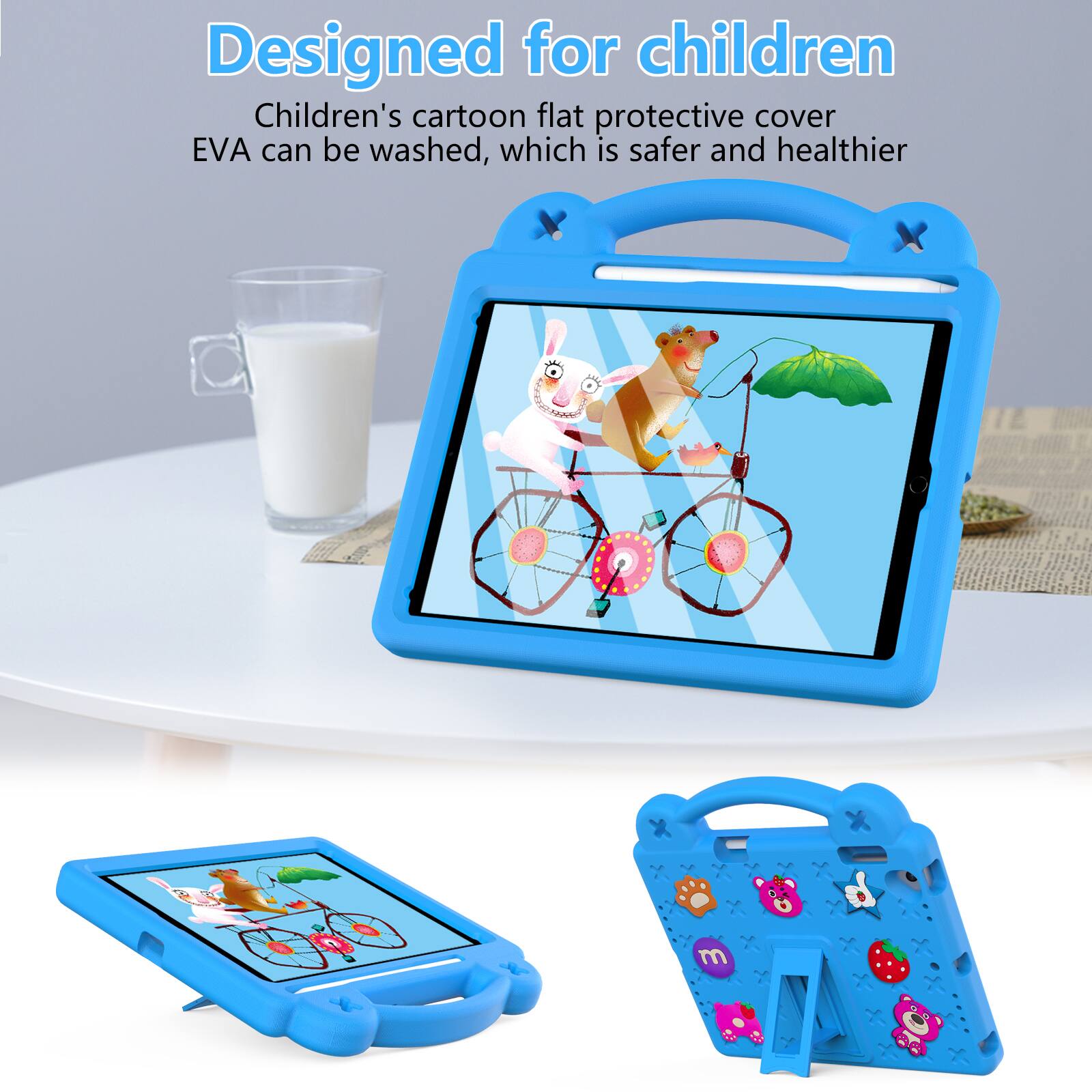 Designed for children  
Children's cartoon flat protective cover EVA can be washed, which is safer and healthier