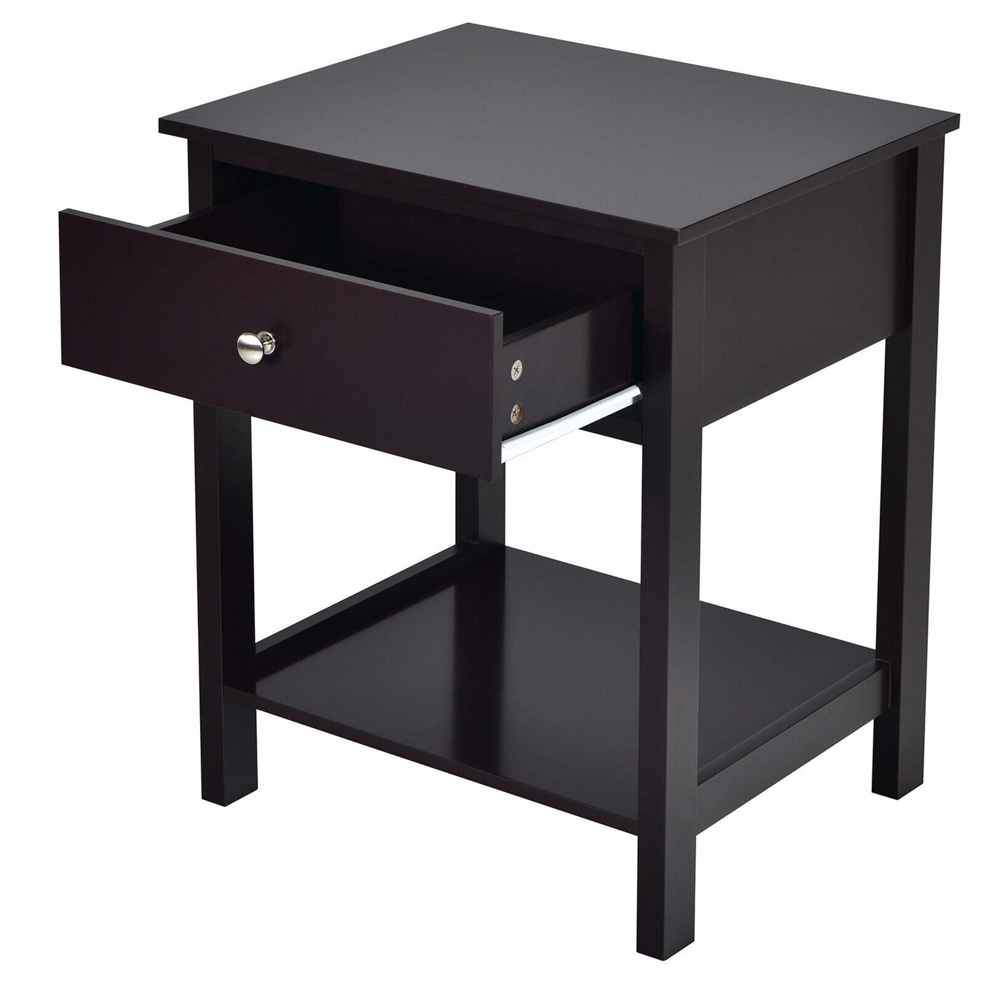 Alt View 4. Gymax - Gymax 2PCS 2-Tier Nightstand Modern Side End Table w/ Drawer & Open Shelf Brown - Brown.